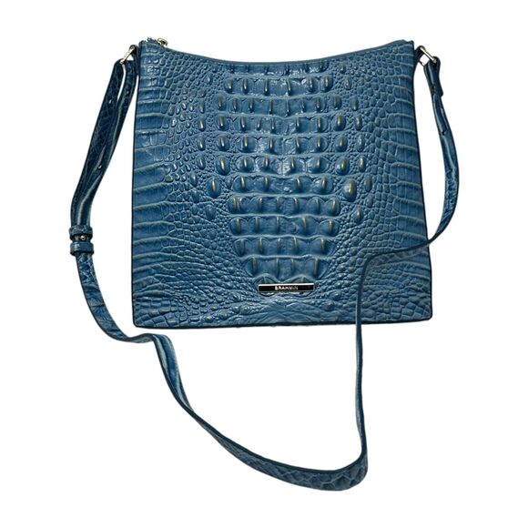 Brahmin Melbourne Katie Blue Croc Embossed Leather Shoulder Bag Adjustable Strap - Picture 6 of 16
